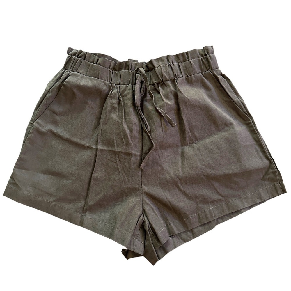 Shein Brown Cotton High Waist Paperbag Ruffle Shorts Drawstring Pockets Small